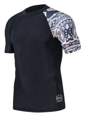 HUGE SPORTS Men's Splice UV Sun Protection UPF 50+ Skins Rash Guard Short Sleeve